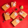 StoBag 10pcs Christmas Kraft Paper Box With Ribbon Paper Tag Party Gift Candy Chocolate Packaging Snowflake Celebrate Decoration 210602