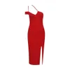 Vrouwen sexy mode kerst rode bandage jurk elegante avond knie lengte partij vestido 210527