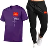 Herren-Trainingsanzüge, Sportbekleidung-Sets, Baumwolle, schnell trocknend, für Fitnessstudios, Fitness, Laufanzug, modisch, kurzärmelig, T-Shirts + Jogginghose, 2 Stück