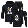 Fashion Lover Couple Sportwear Set KING QUEEN Printed Hooded Clothes 2PCS Hoodie and Pants Plus Size Hoodie 211220