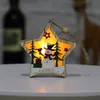 Jul trä prydnad trä pentagram lysande santa snögubbe hjort hängsmycke god jul trä dekoration ljus gge1697
