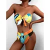 Mossha Brazilian high waist bikini 2021 Bandeau knot swimsuit Colorblock print swimwear women Sexy push bathing suit BeachwearX0523