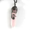 Естественное заживление камень хрустальный маятник ожерелье розовая роза кварцевая шестигранная призма листья цветочный кулон для подарочных украшений