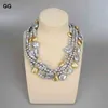 GuaiGuai Jewelry Natural 4Rows Grey Keshi Baroque Gray Biwa Pearl Gold Color Coin Necklace For Women