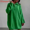 Örme Kalın Çizgili Kadın Kazak Elbise Yeşil Gümüşme Yaka Sıcak Elbiseler 2021 Kış Moda Jumper Kadın Nedensel Kazak G1214