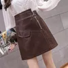 Saias Autumn Winter Women Mini Moda Zíper bolso irregular A-line PU Couro Casual Casual Salia de trabalho