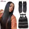 Ishow Brazilian Virgem Weave Extensões Onda Corporal 8-28inch para Mulheres Mamas Retas Jet Black Color Bundles de Cabelo Humano com Fechamento de Laço Peruano