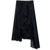 Runway kjol svart patchwork mesh elastisk hög midja asymmetrisk drape mode designer 210427