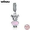 WOSTU 925 Sterling Zilver Mooi Klein Meisje Hanger Charm Fit Kralen Armband Ketting DIY Sieraden Dochter Gift FIC543