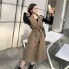 Summer Fashion Temperament Elegant Gentle Black Lapel Double-breasted Belt Sleeveless Trench Coat Casual 16F1195 210510