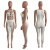 2024 Designer Sexy Hollow Out Macacões Mulheres Malha Macacões Sem Mangas Bodycon Bodysuits Night Club Wear Skinny Ver através de Macacões Sheer Atacado Roupas 6909