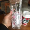 Style japonais Starbucks Sakura Gobelets en bois Couverture en verre Tasse de paille 591ML Fleur de cerisier Double couche coffeeY80YY80Y272r