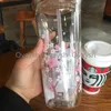 Estilo japonês Starbucks sakura Copos de madeira cobrem copo de palha de vidro 591ML flor de cerejeira camada dupla coffeeY80YY80Y306c