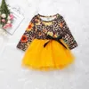2022 유아 소녀 옷 레오파드 인쇄 키즈 가을 의류 아기 소녀 해바라기 드레스 유아 프릴 투투 드레스 노란색 긴 소매