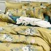 Silkeslen egyptisk bomullsgul kinesisk stil fåglar blommor täcke täcke lakan monterad ark set king size queen sängkläder set3014535