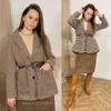 Houndstooth woolen blazer women's short section autumn and winter temperament all-match thick plaid suit 211019