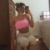 Kadın Kabarık Kürk Sevimli Pembe Kaşkorse Tam Kürk Sling Bulanık Üst Kolsuz Kawaii Büstiyer Lingerie Bralette Parti X0726