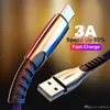 3A Zinc Alloy Type C USB Data Cables Cord Fast Charging Cable For Samsung S20 s21 Note20 Micorusb Micro Android Phones USBC Charger Cord 3ft 6ft 9ft