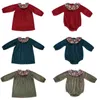 Christmas Baby Festival Wear Beautiful Velvet Lace Romper Bebe Girls Long Sleeve Floral Collar Infant Girl Outfit 211229