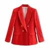 Women Fashion Texture Double Breasted Woolen Check Blazer Coat Vintage Long Sleeve Pockets Female Outerwear Chic Veste