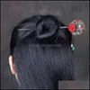 Hårklipp Barrettes smycken kinesiska etniska träpinnar Ancient Hairpin With Tassel Headwear Women Aessories Gift Pography Props Drop de