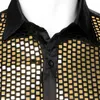 Glänsande guld sequin svart silke klänning tröjor män långärmad knapp ner glänsande skjortor manlig nattklubb fest prom chemise 210522