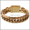 Bracelets à maillons Jewelrylink Chaîne 16 mm de large 711 Longueur Charme Bijoux en acier inoxydable 316L Or Cubain Curb Hommes Femmes Bracelet Handmad