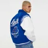 Neutraal Blauw Varsity Bomberjack Heren PU-leren jassen met contrasterende mouwen Borduren Jaded Casual London Baseball-jassen Dames 211025