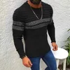 2021 Outono Nova Moda Patchwork Listrado Camisola Homens Casuais O-Neck Sleeers Inverno Camisa de Inverno Tops Marca Mens Roupas Y0907