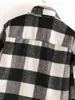 Zwart-wit plaid vrouwen pocket shirt herfst mode oversize streetwear vrouwelijke draai kraag dikke 210430