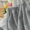 NEPLOE 3 Piece Set Solid Color Zip Bluzy sznurkowe + Seksowna Camis + Stretch Waist Casual Spodnie Moda Suit 210423