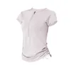 Women T-Shirt Clothing Tops Tees girls joggers running Summer Short-sleeved Fitness Exercise Fast-dry Solid-colored Rope Semi-zip Yoga Dress Top