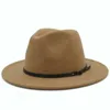 Frauen Wolle Fedora Hut mit Ledergürtel Panama Hut Winter Herbst Breite Krempe Jazz Trilby Männlich Sombrero Kappe