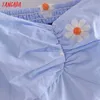 Tangada verano mujer bordado flores estampado estilo francés vestido Puff manga corta señoras vestido 3H490 210609