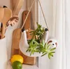 Keramisk sloth hängande succulent planter söt djur liten växt kruka för kaktus, luft växter, blommor, örter trädgård dekoration sn2946