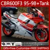 Body + Tank för Honda CBR600 CBR 600 F3 FS Vit Röd CC 600F3 95 96 97 98 Bodywork 64NO.65 CBR600F3 CBR600FS 600CC 1995 1996 1997 600FS CBR600-F3 95-98 Fairings Kit