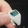 Oevas 100% 925 Sterling Silver Bröllop Ringar för Kvinnor Högknapp Diamant Emerald Engagement Party Fine Smycken Gifts Partihandel