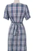 S-XL плюс размер летние девочки вечеринка женское винтажное платье плед с коротким рукавом женские платья фиолетовые негабаритные халаты Vestido 210417
