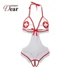 Comeondear Sexy Krankenschwester-Dessous-Kostüm, transparent, für Damen, weißer Körper, Übergröße, Cosplay-Uniform, offener Schritt, erotischer Teddy, RA80674, L046755644