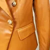 HIGH STREET est Fashion Designer Style Femmes Double Boutonnage Lion Boutons En Cuir Synthétique Blazer Veste Marron 210521