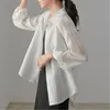 Sólido minimalista elegante mujer solapa suelta más tamaño camisas delgada protector solar ol streetwear todo partido blusas 210421