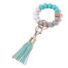 Tassels Träpärla Keychain Silikonpärlor Armband Party Favor Läder Key Ring Matkvalitet Silicon Wrist Keychains Pendant Dhj55