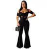 Zomer twee stuk set vrouwen outfits broek sexy beha bijgesneden top jarretel hoge taille flare pant nacht club party vrouwen trainingspakken