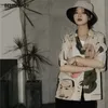 日本の浮世絵プリント夏のブラウス女性襟付きボタンアップシャツ半袖レトロな女性トップとストリートウェア210520