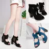 Dress Shoes Summer Fashion Women's Sandals Mesh Side Hollow Bow Design Square Heel Fish Mouth Sexy Trend Back Zipper