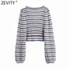 Kvinnor Mode Färg Matchning Hollow Out Crochet Stickning Sweater Ladies V Neck Casual Slim Crop Pullovers Tops SW822 210416