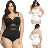 Women Plus Size Mesh Deep V Neck Swimwear Sex Swimsuit Cross Back Push Up Bathing Suit 210712