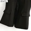 Women Fashion Black White Color Sleeveless Vest Jacket Office Ladies Open Stitch Suits WaistCoat Pockets Outwear Tops CT704 210416