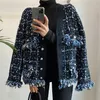 [EWQ] Korea Chic Autumn Winter V-neck Tassel Wool Mixed Color Knitted Cardigan Loose Long Sleeve Black Sweater Coat 2022 16E4362 211218