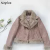 Neploe Automne Hiver Doux Vintage Manteau Style Japonais Double Poches Femme Veste Chaud Col De Fourrure Zip Femme Tops 211014